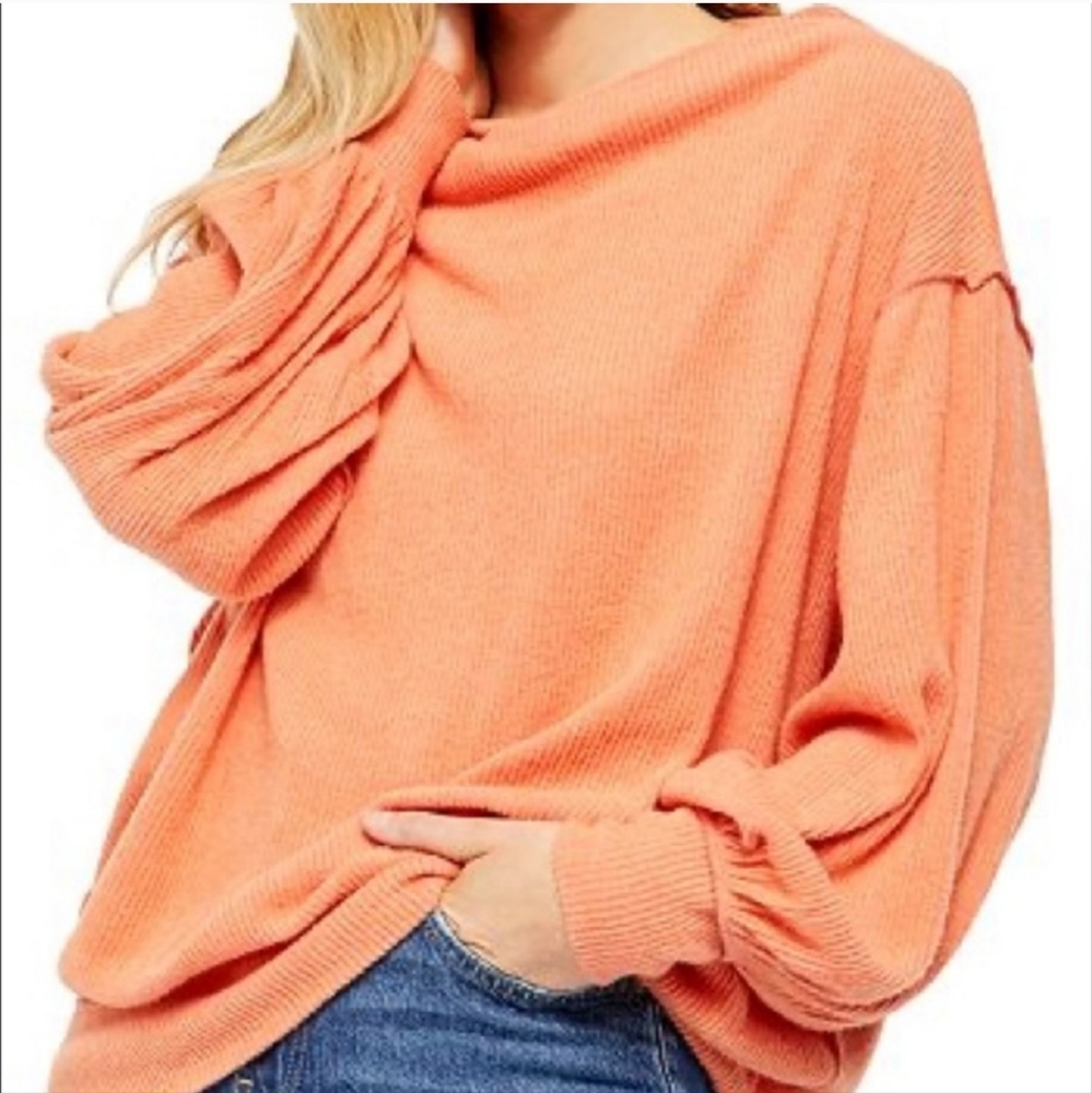 FP We The Free Main Squeeze Hacci Knit Thermal Sweater Xsmall Oversized Salmon